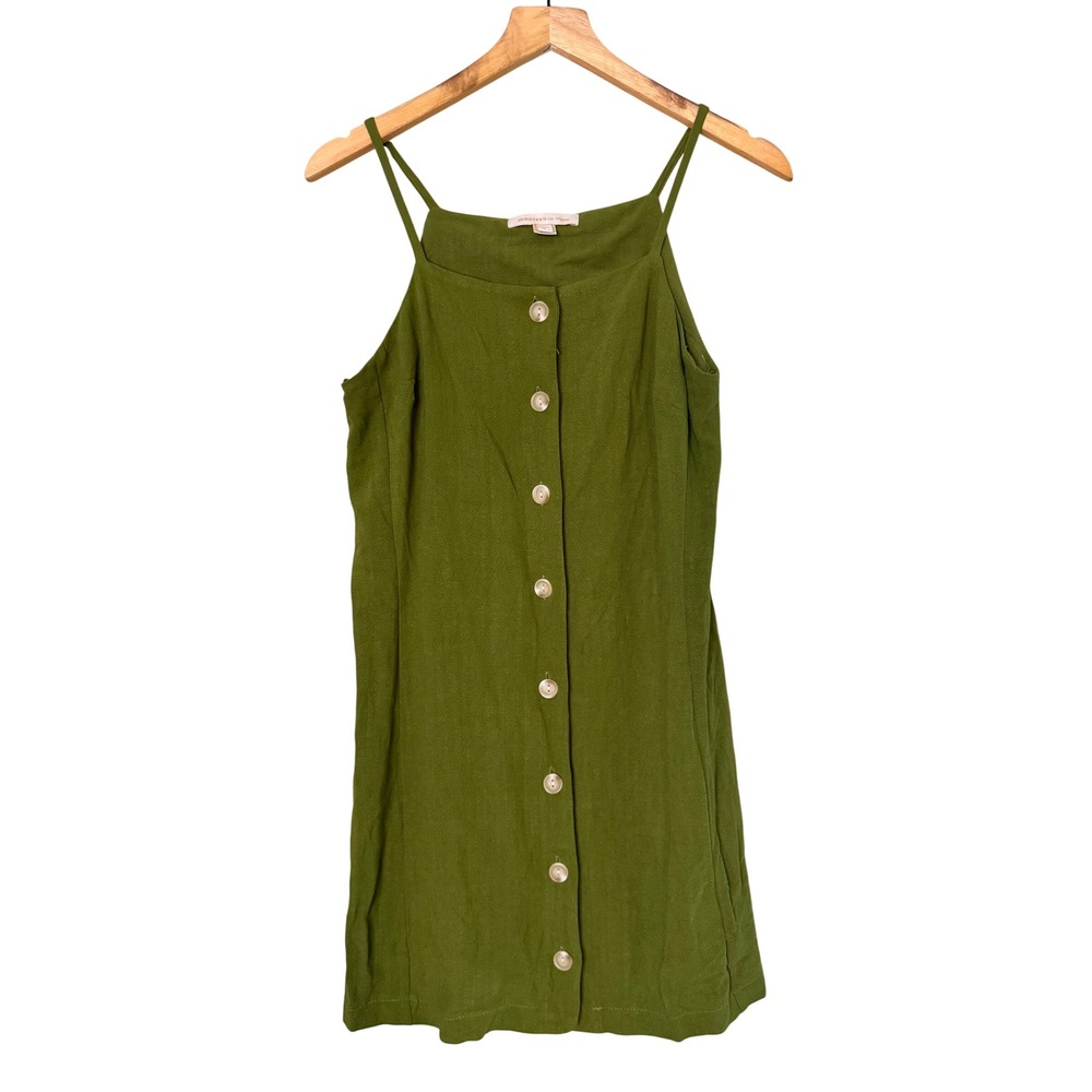 Monteau Los Angeles Olive Green Linen Blend Button Front Mini Dress‎ Small